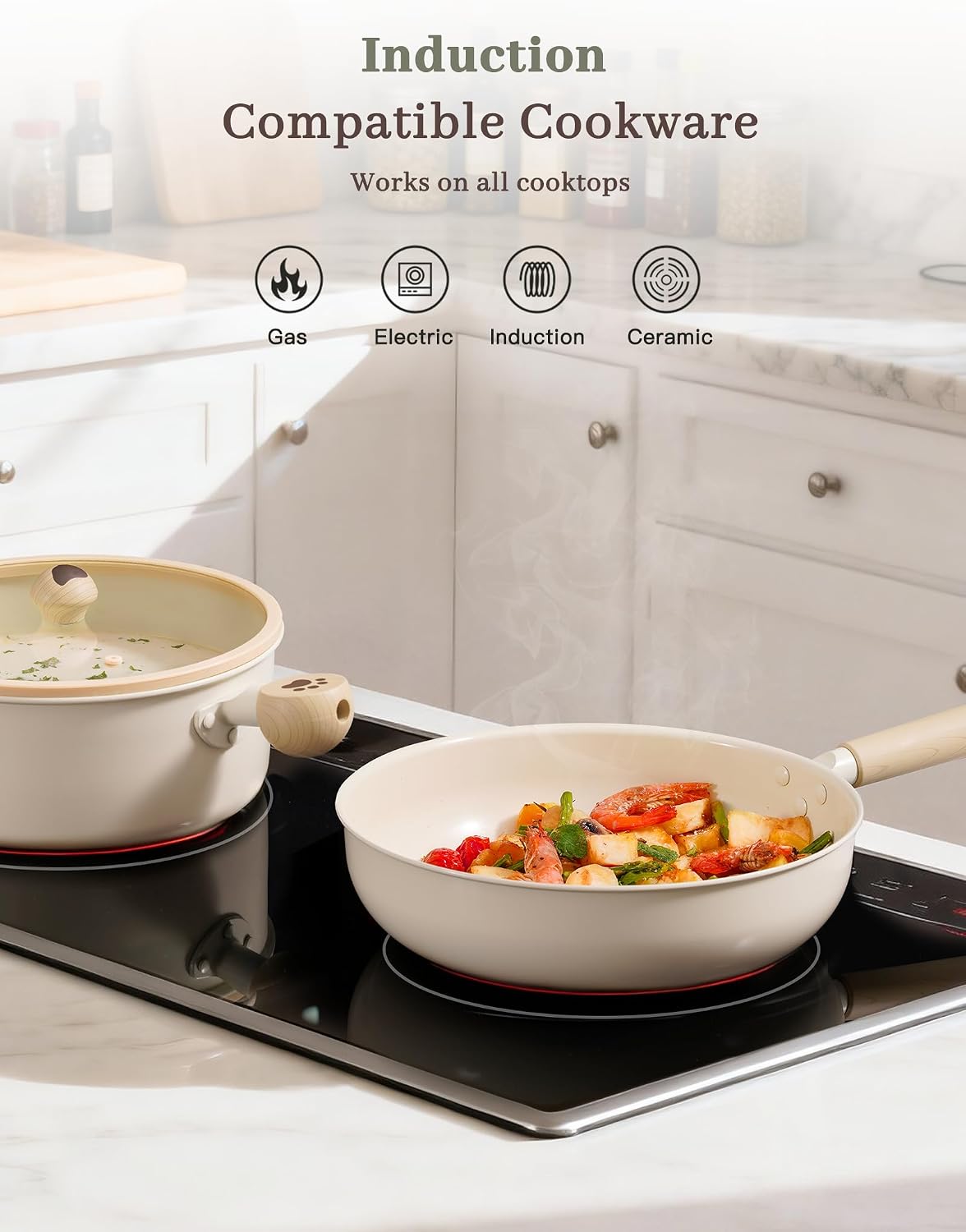 Astercook Pots and Pans Set Non Stick,Non Toxic 18 Pcs Ceramic Cookware