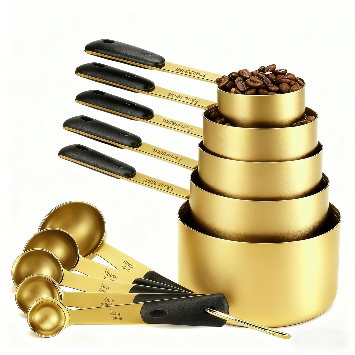 Bopei 10-Pcs Stainless Steel Measuring Cups & Spoons Set, Colorful Handles