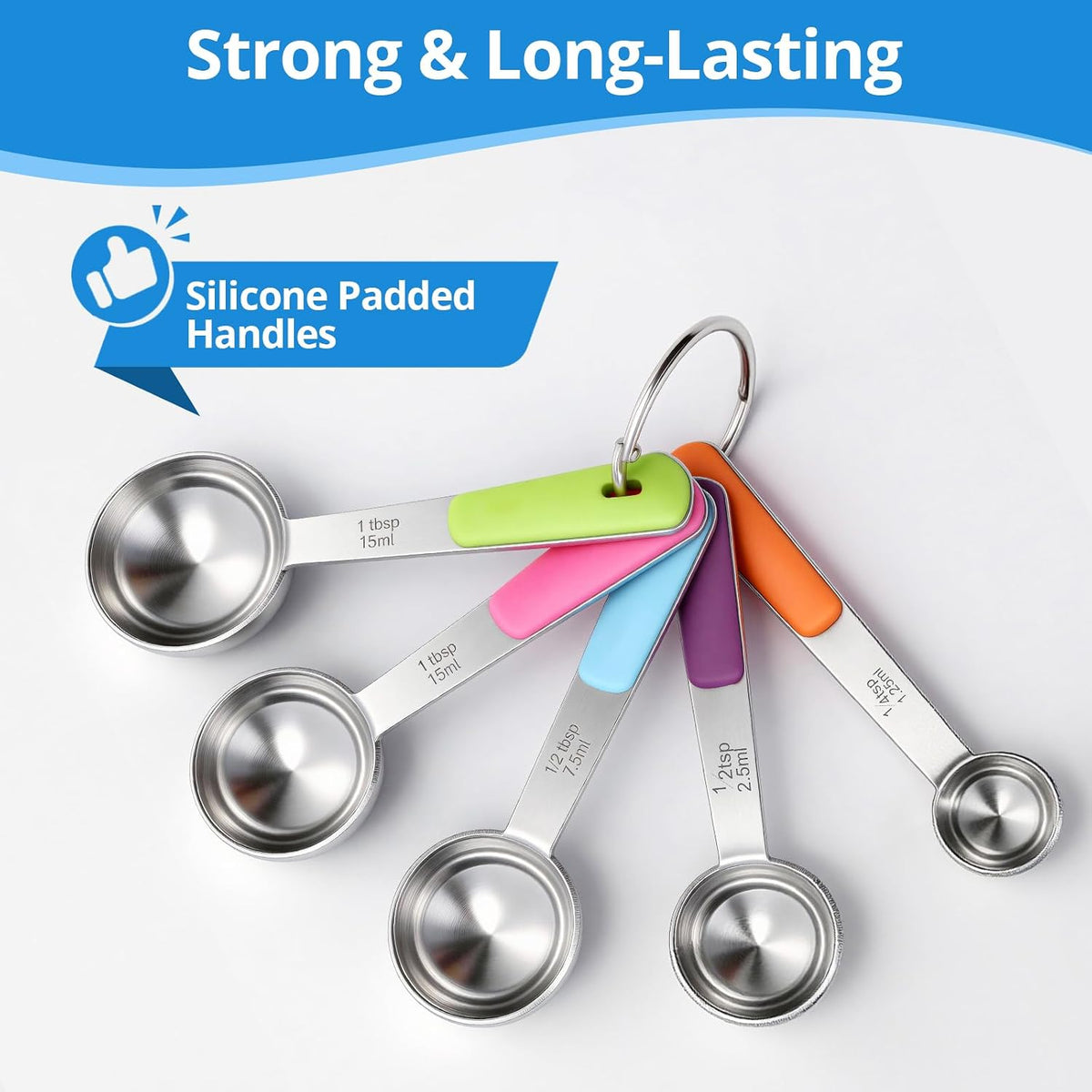 Bopei 10-Pcs Stainless Steel Measuring Cups & Spoons Set, Colorful Handles