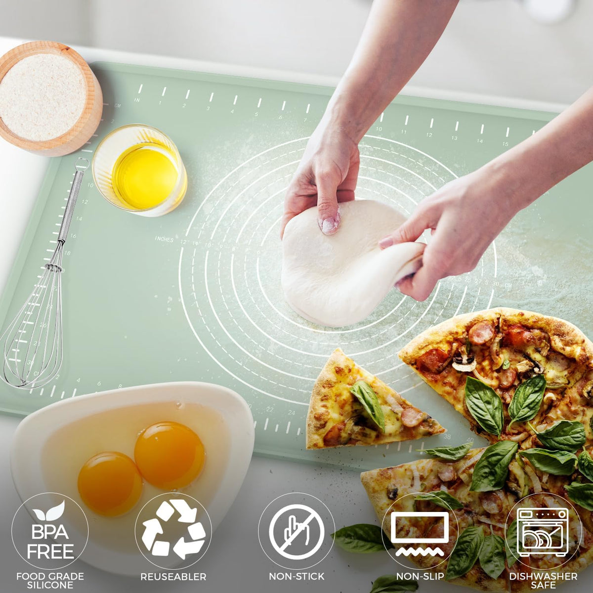 Silicone Baking Mat 28"x20", Extra Thick Dough Rolling Mat