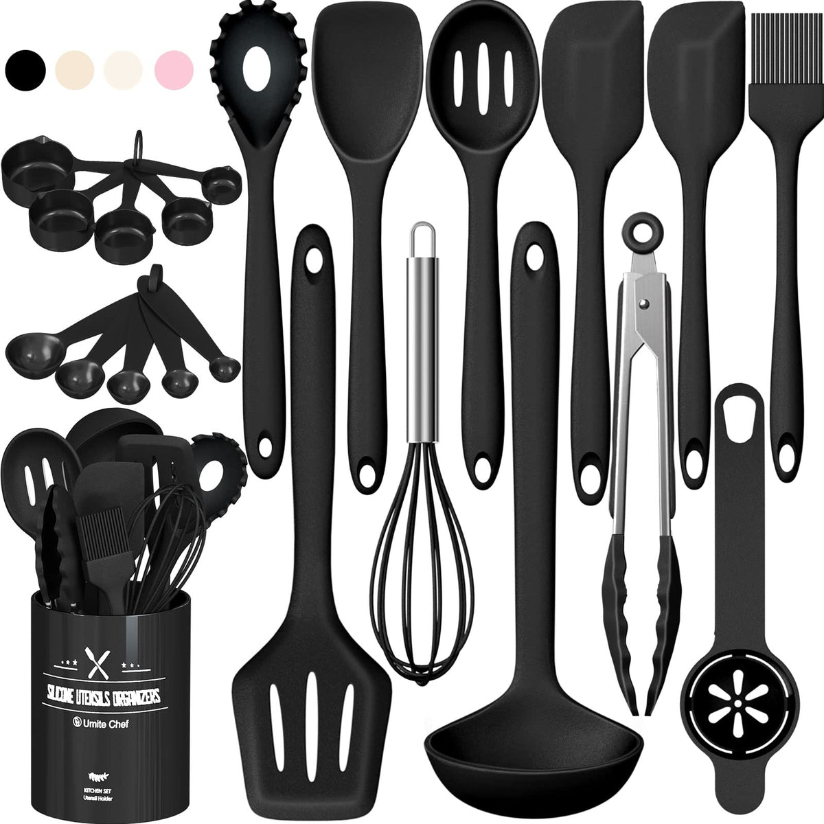 Umite Chef 22-Piece Silicone Cooking Utensils Set, Heat Resistant & Dishwasher Safe Kitchen Tools, Non-Scratch Spatula Set for Nonstick Cookware (Pink)