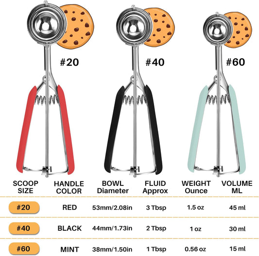 JUNADAEL J Cookie Scoop Set, Cookie Scoops for Baking Set of 3, #20/#40/#60