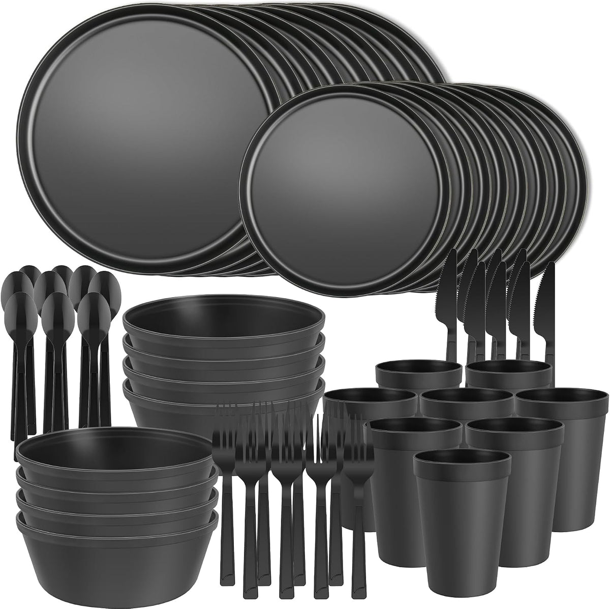 Plates and Bowls Sets, Plastic Kitchen Dinnerware Sets, Serves 8