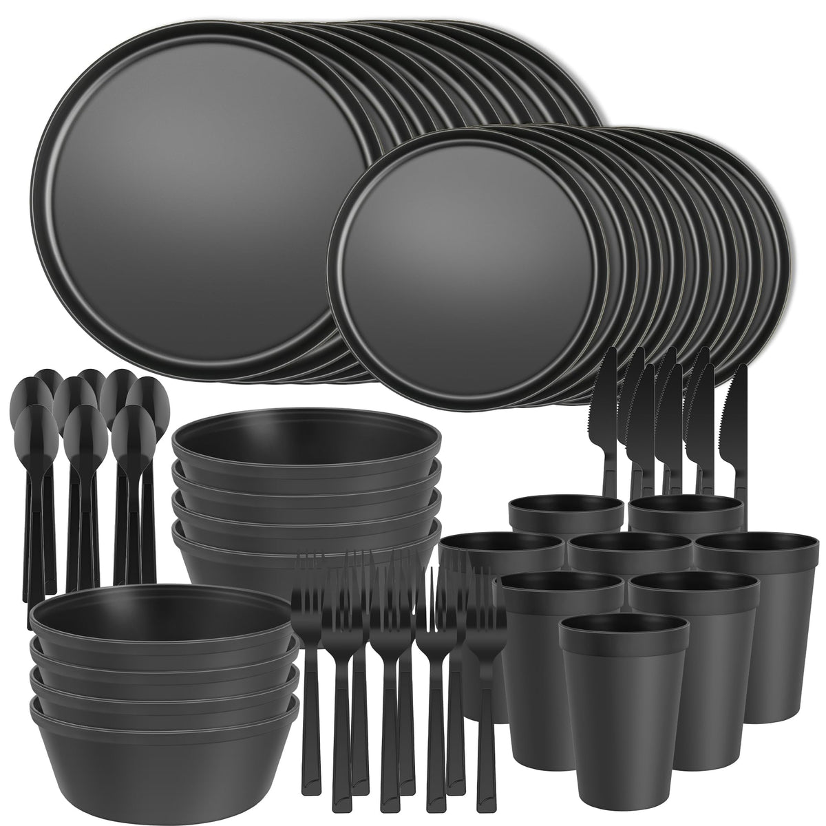 Plates and Bowls Sets, Plastic Kitchen Dinnerware Sets, Serves 8