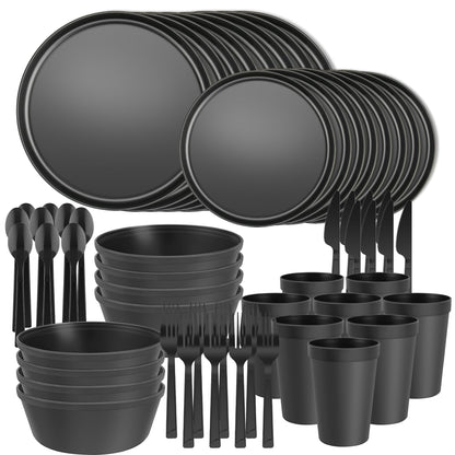 Plates and Bowls Sets, Plastic Kitchen Dinnerware Sets, Serves 8