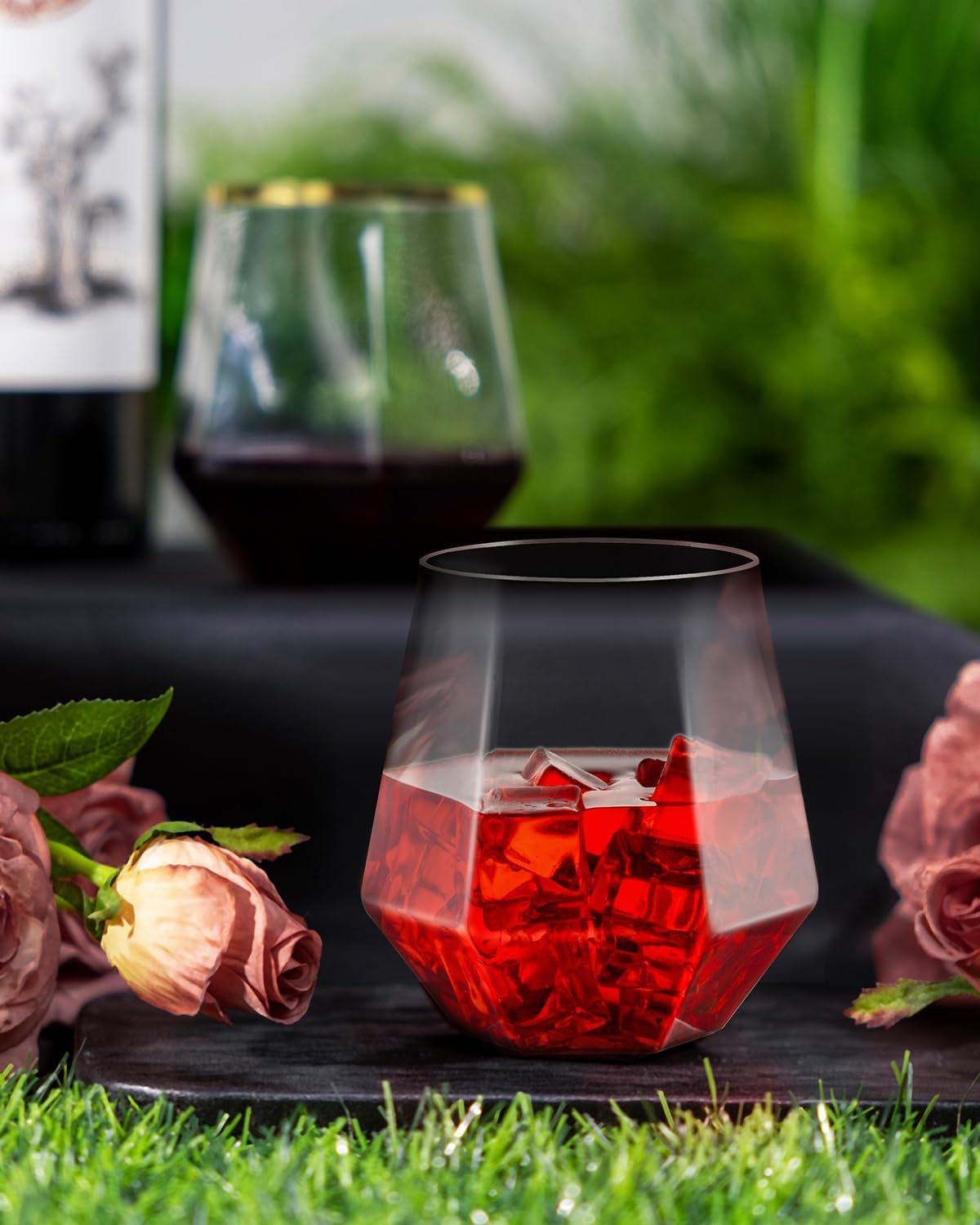 BESTSTAR 40 PCS Clear 12 Oz Diamond Plastic Wine Whiskey Glasses