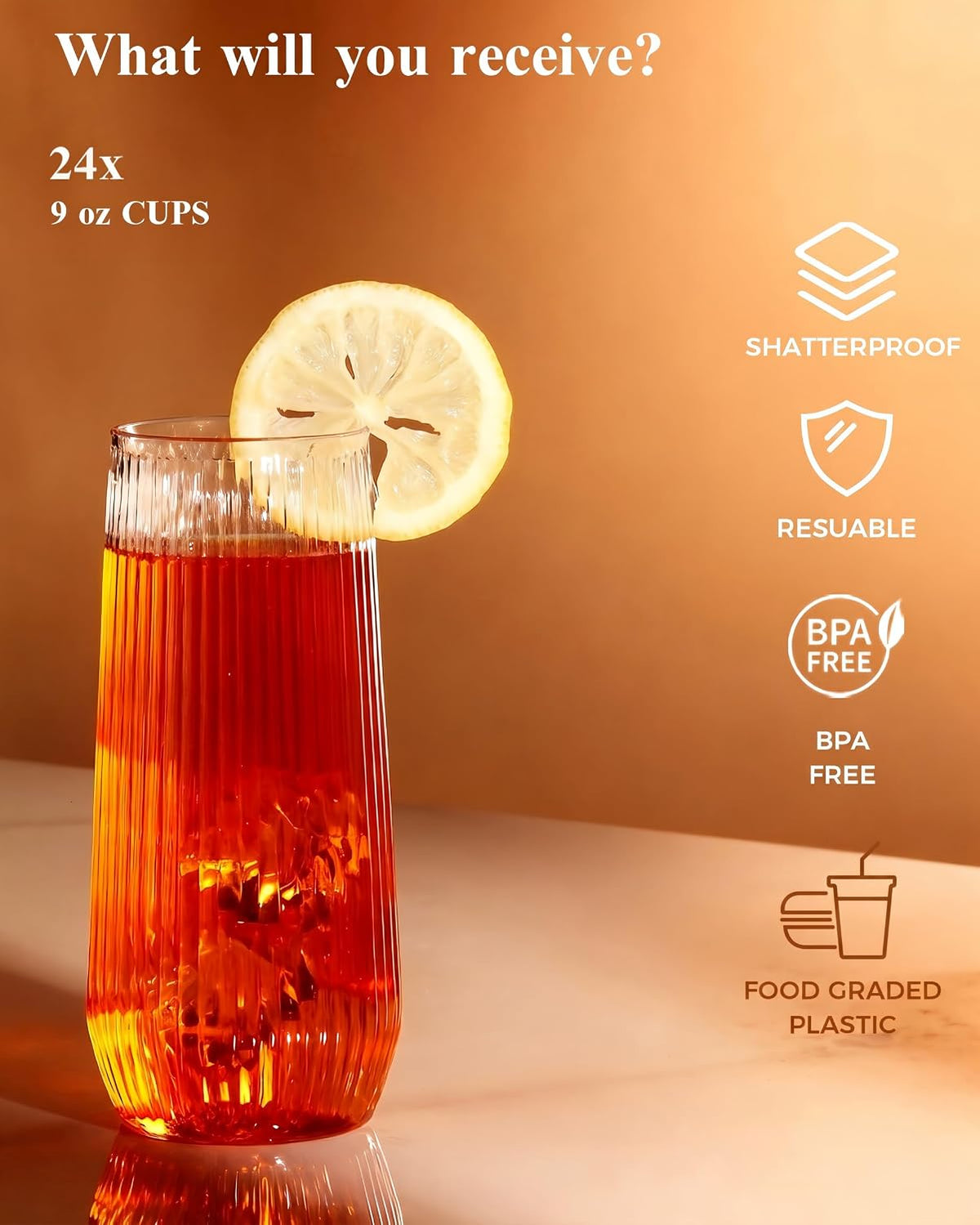 BESTSTAR 48 Pack Clear Disposable Ribbed Origami Ripple Plastic Glasses Set