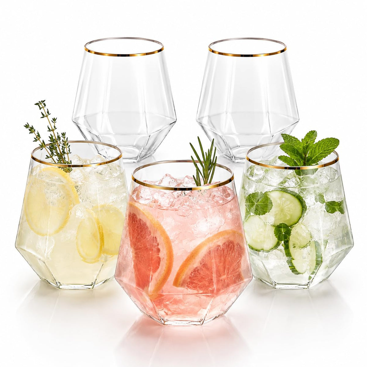 40 Pack Disposable Plastic Wine Glasses 12 oz Diamond Stemless Clear Cups