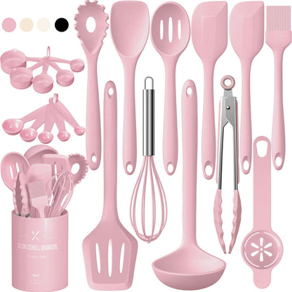 Umite Chef 22-Piece Silicone Cooking Utensils Set，Heat Resistant & Dishwasher Safe Kitchen Tools, Black Non-Scratch Spatula Set for Nonstick Cookware (Khaki)
