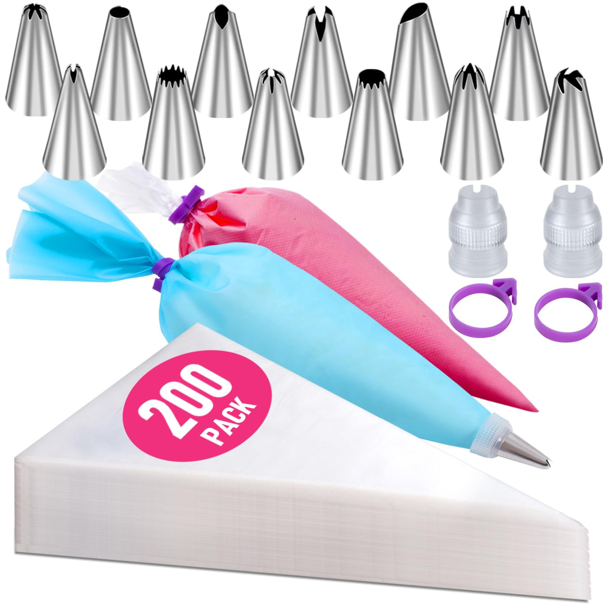 Piping Bags and Tips Set, 100Pcs 12 Inch Pastry Bags, Icing Bags Disposable