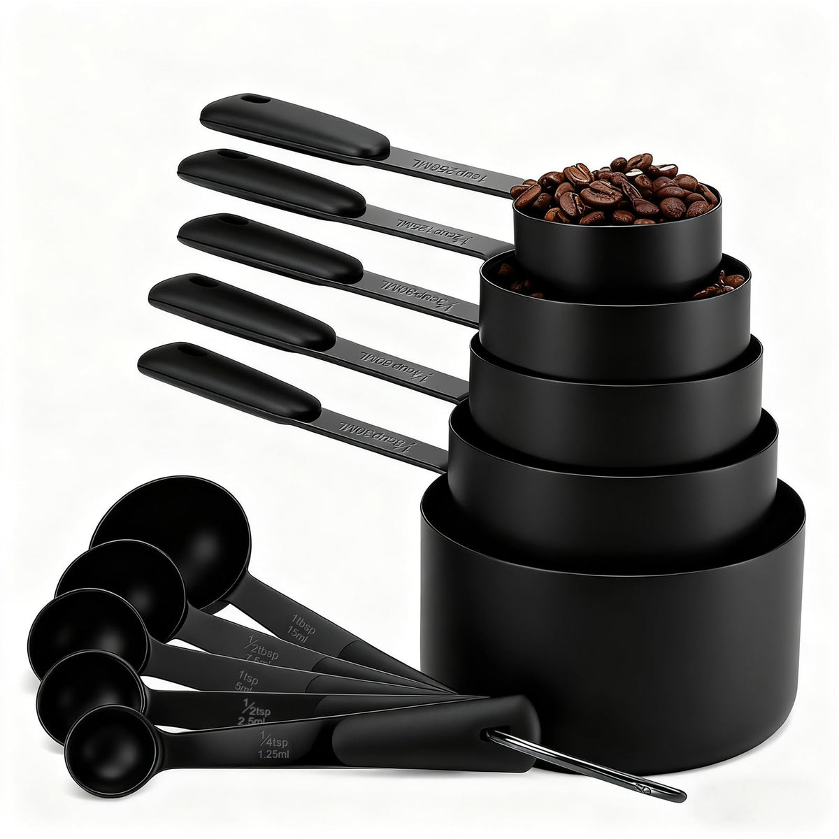 Bopei 10-Pcs Stainless Steel Measuring Cups & Spoons Set, Colorful Handles