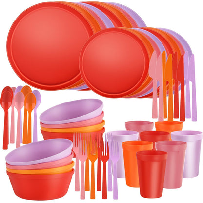 Plates and Bowls Sets, Plastic Kitchen Dinnerware Sets, Serves 8
