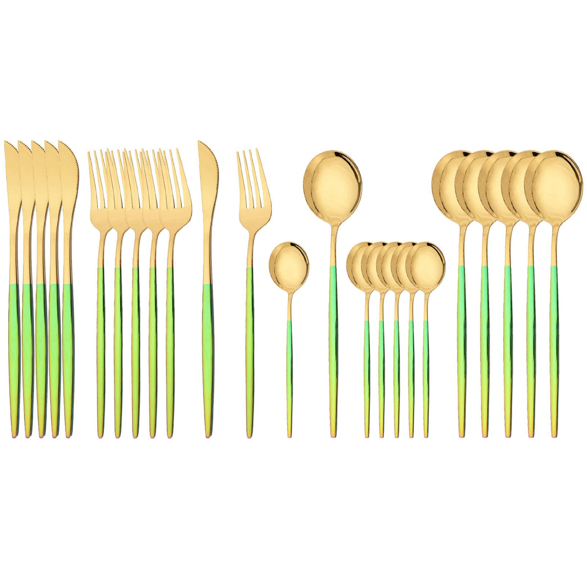 JASHII 24 Pieces 304 Stainless Steel Rose Cutlery Set Home Kitchen Silverware Set, Mirror Polished, Knife/Fork/Spoon, Modern Elegant Silverware Set for Party, Christmas