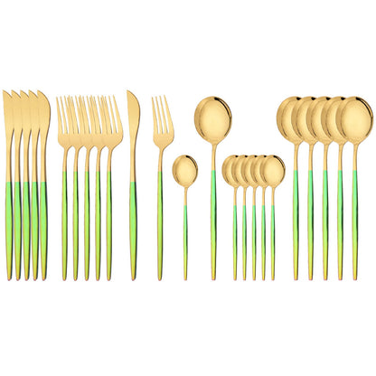 JASHII 24 Pieces 304 Stainless Steel Rose Cutlery Set Home Kitchen Silverware Set, Mirror Polished, Knife/Fork/Spoon, Modern Elegant Silverware Set for Party, Christmas