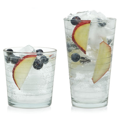 Libbey Province Tumbler & Rocks Drinking Glasses Set of 16, Tall Glass Cups
