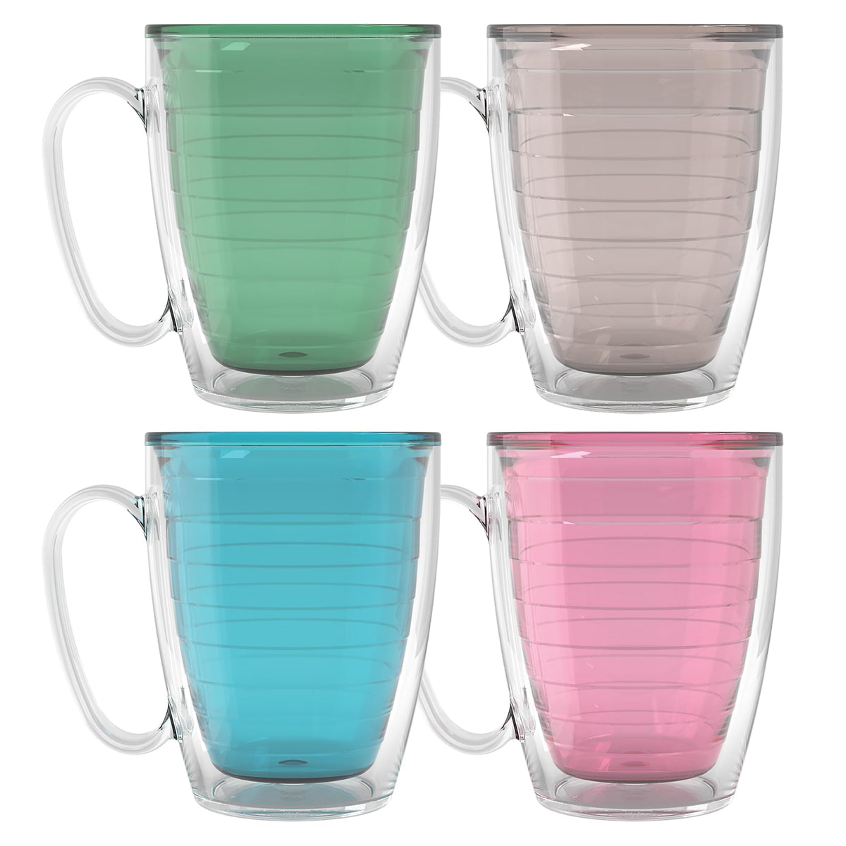 Tervis Clear & Colorful Tabletop Made in USA Double Walled Insulated Tumbler Travel Cup Keeps Drinks Cold & Hot, 16oz - 4pk, Clear