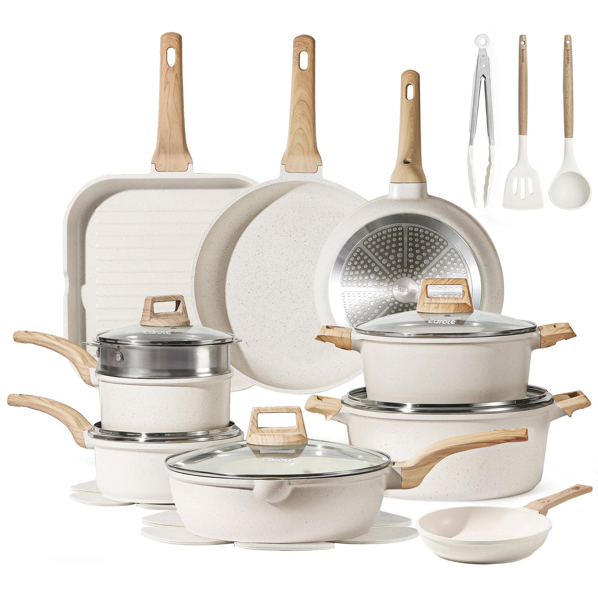 CAROTE 21pcs Pots and Pans Set, Nonstick Cookware Sets, with Egg Pan