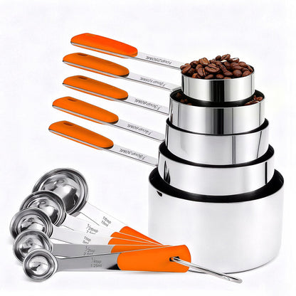 Bopei 10-Pcs Stainless Steel Measuring Cups & Spoons Set, Colorful Handles