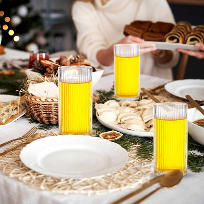 Zhehao 12 Pcs Ribbed Drinking Glasses Clear Vintage Cups Set, 9 oz 12 oz