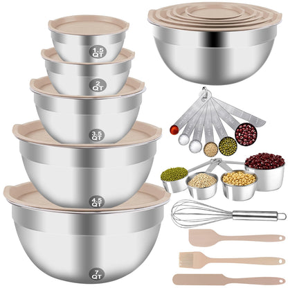 WEPSEN 5-Speed Electric Hand Mixer, 4 Large Mixing Bowls Set, Handheld Mixers with Whisks Beater, Stainless Steel Metal Nesting Bowl Measuring Cups Spoons Kitchen Cake Blender for Baking Supplies
