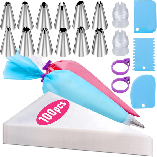 Piping Bags and Tips Set, 100Pcs 12 Inch Pastry Bags, Icing Bags Disposable