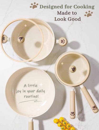 Astercook Pots and Pans Set Non Stick,Non Toxic 18 Pcs Ceramic Cookware