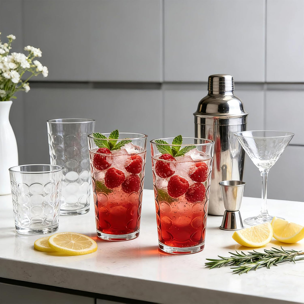 Mapoxy 16 Oz Vintage Hobnail Highball Glass Cups, 12 Pack