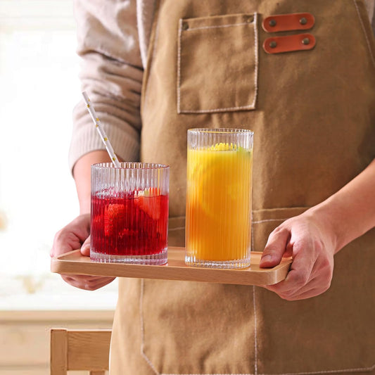 Moretoes Ribbed Glass Cups Set of 12 Drinking Glasses