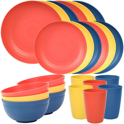 Quatish 24 Piece Plates and Bowl Set for 6, Dinnerware Dish Set for Kitchen