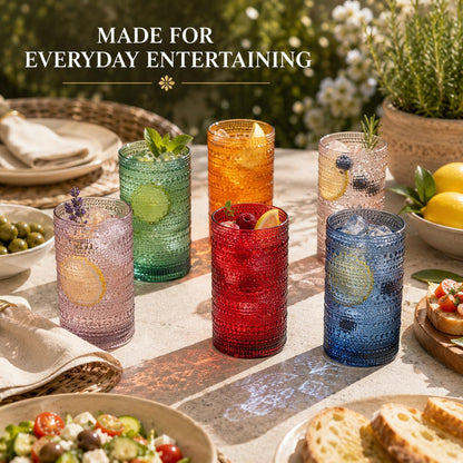 Khen Plastic Hobnail Drinking Highball Glasses Set of 6 Neutral Tones Cups 14oz, Shatterproof & Unbreakable Acrylic Beaded Design, BPA-Free, Dishwasher Safe Indoor/Outdoor Drinkware Water, Cocktails