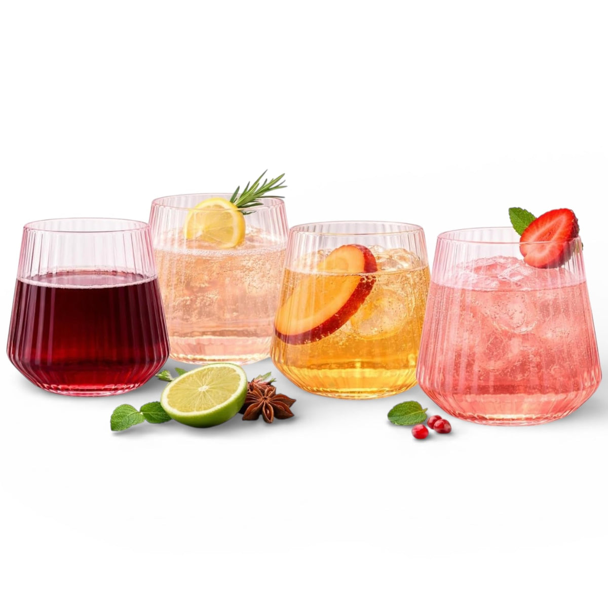 40 Pack 12oz Ribbed Stemless Disposable Plastic Wine Glasses, Shatterproof