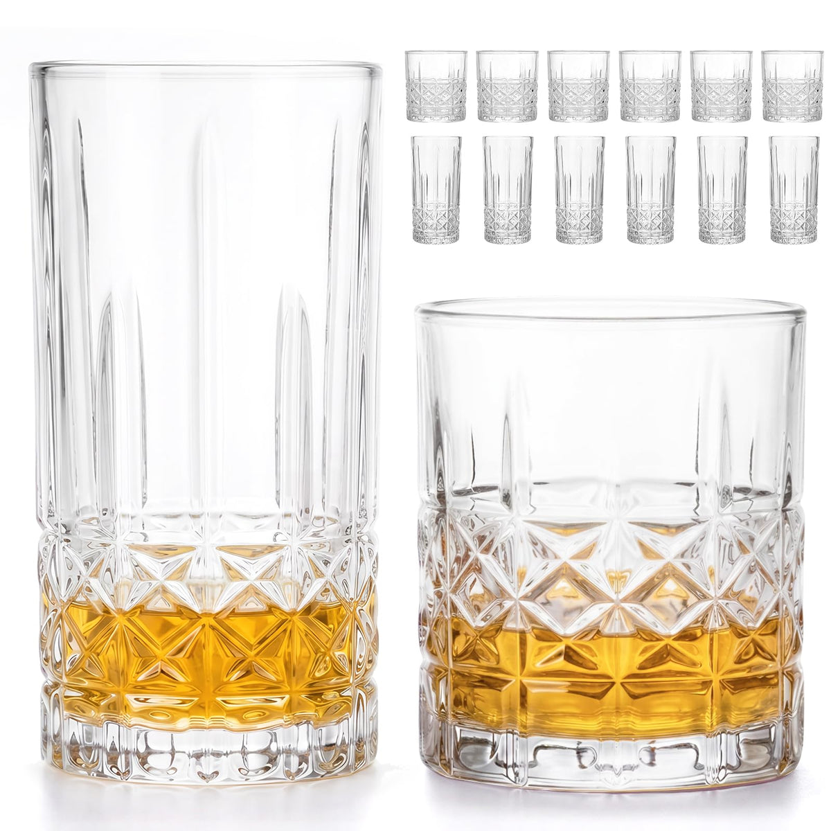 Moretoes Ribbed Glass Cups Set of 12 Drinking Glasses