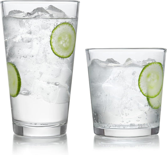 Libbey Preston Tumbler & Rocks Drinking Glasses Set of 16, All-Purpose Cups