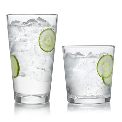 Libbey Polaris Tumbler & Rocks Drinking Glasses Set of 16, Clear Glass Cups