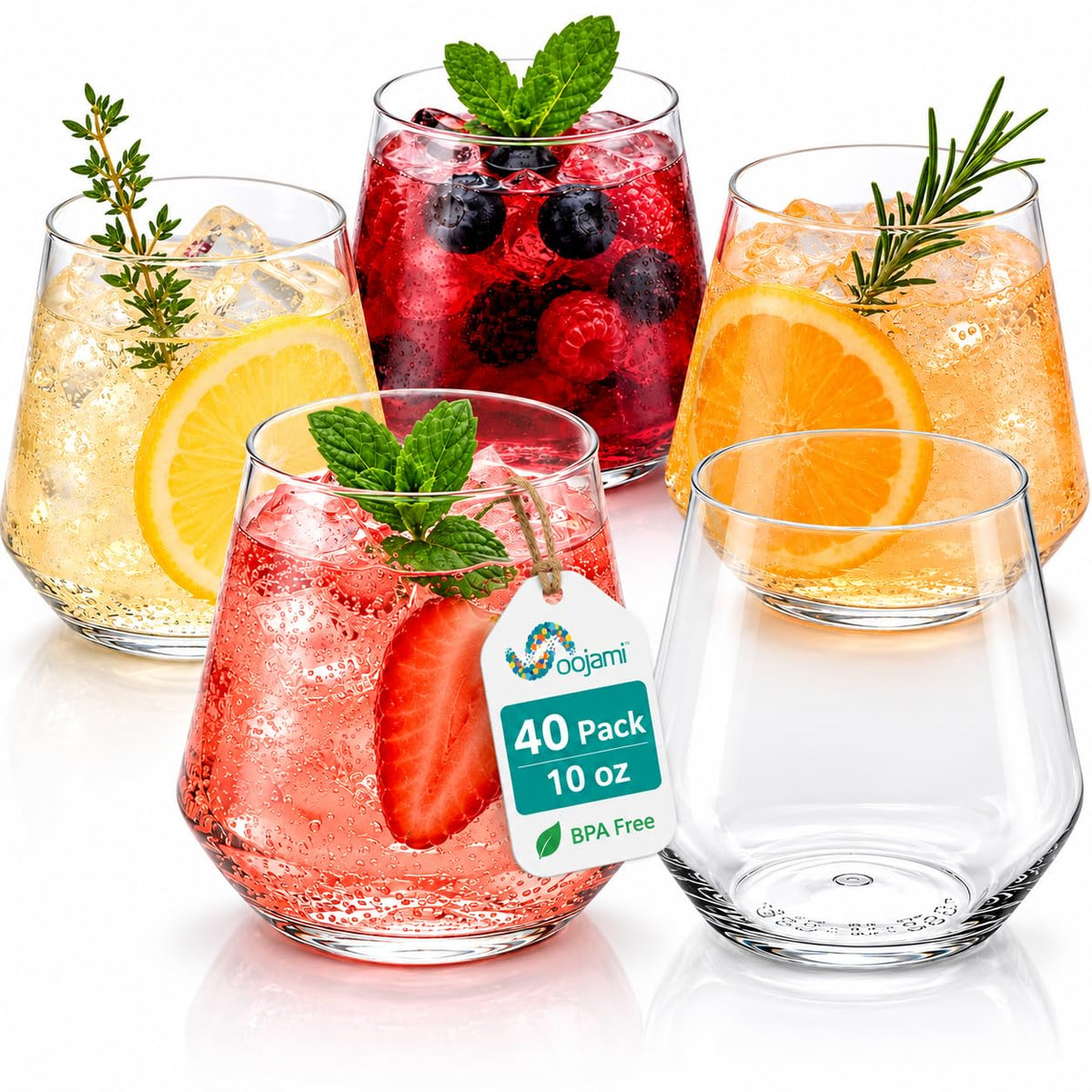 40 Pack 12oz Ribbed Stemless Disposable Plastic Wine Glasses, Shatterproof