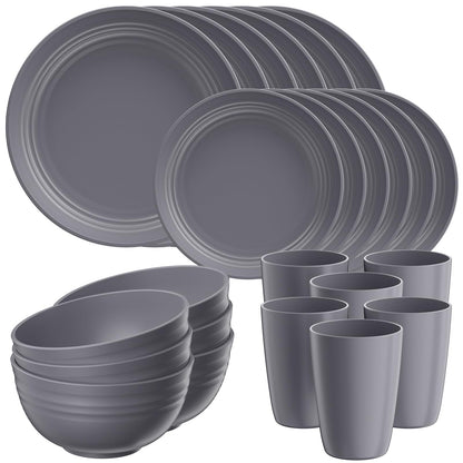 Quatish 24 Piece Plates and Bowl Set for 6, Dinnerware Dish Set for Kitchen