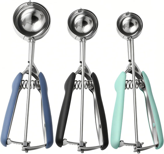 Cookie Scoop set, Cookie Scoops for Baking Set of 3, Size #60/ #40/ #20, Cookie Dough Scoop, Non-Slip Grip, Blue/Black/Mint Handle, For Cookies Muffin Cupcake Meatball Ice Cream
