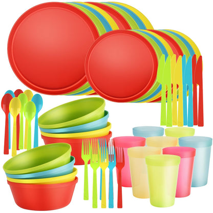 Plates and Bowls Sets, Plastic Kitchen Dinnerware Sets, Serves 8