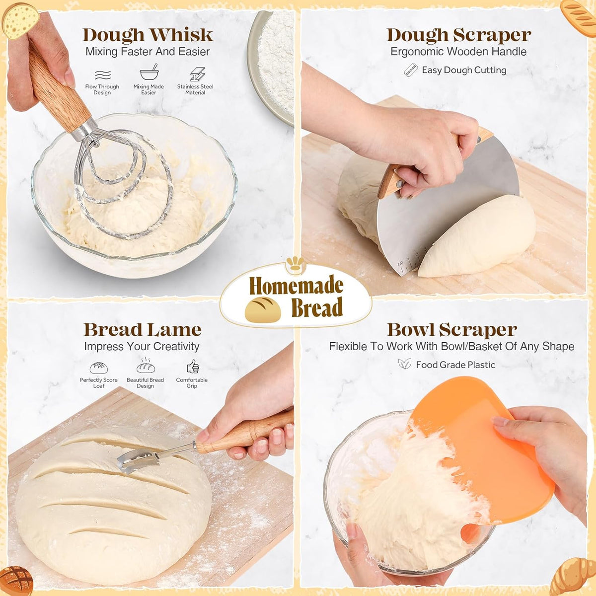 Sourdough Starter Kit with Bread Proofing Baskets, Jars, Baking Essentials