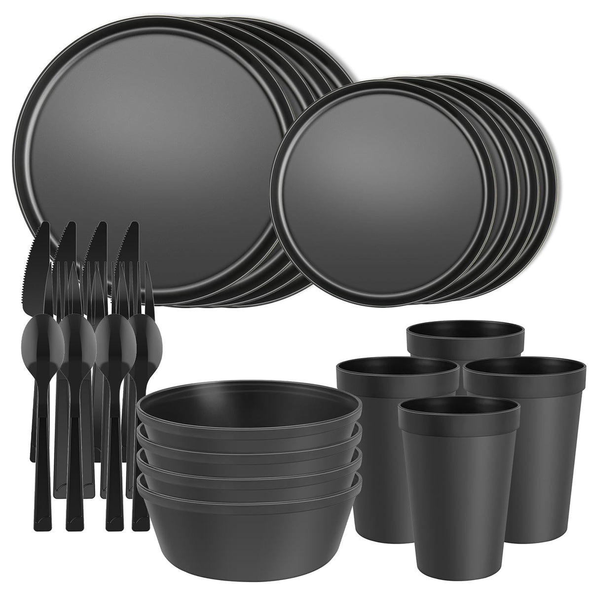 Plates and Bowls Sets, Plastic Kitchen Dinnerware Sets, Serves 8