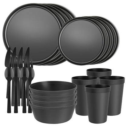 Plates and Bowls Sets, Plastic Kitchen Dinnerware Sets, Serves 8