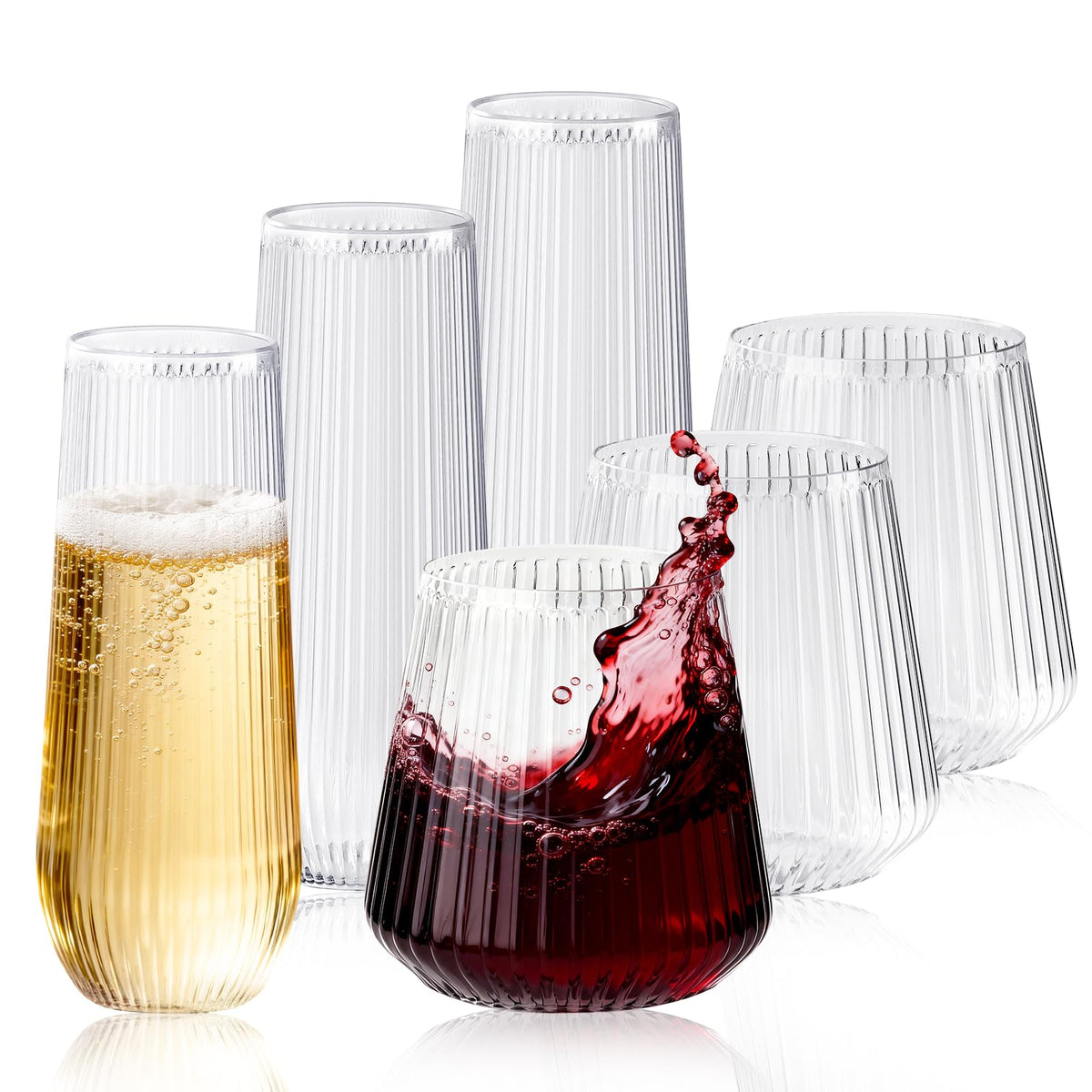 56 Pack Plastic Wine Glasses Champagne Flutes, 32 Pcs 9 OZ & 24 Pcs 14 OZ