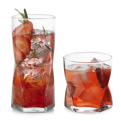 Libbey Polaris Tumbler & Rocks Drinking Glasses Set of 16, Clear Glass Cups
