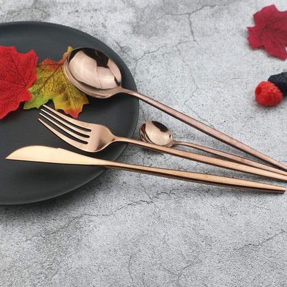 JASHII 24 Pieces 304 Stainless Steel Rose Cutlery Set Home Kitchen Silverware Set, Mirror Polished, Knife/Fork/Spoon, Modern Elegant Silverware Set for Party, Christmas