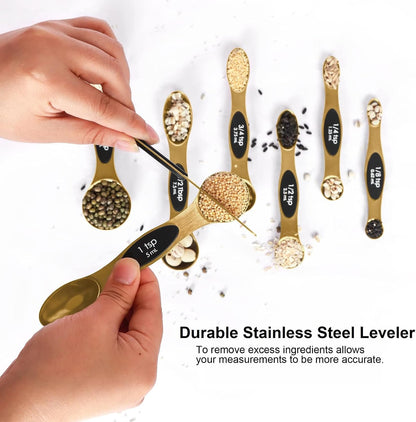 Magnetic Measuring Spoons Set Stainless Steel with Leveler, Stackable Metal Tablespoon Measure Spoon for Baking, Measuring Cups and Spoon Set Kitchen Gadgets Apartment Essentials Fits in Spice Jars