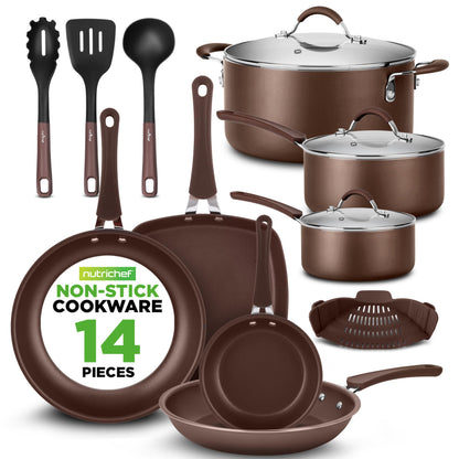NutriChef 54-Piece Kitchen Cookware Set – Complete Non-Stick Ceramic Pots and Pans Set with Utensils, Bakeware, and Knife Set, Gas, Electric & Induction Compatible, Blush Pink Kitchen Essentials
