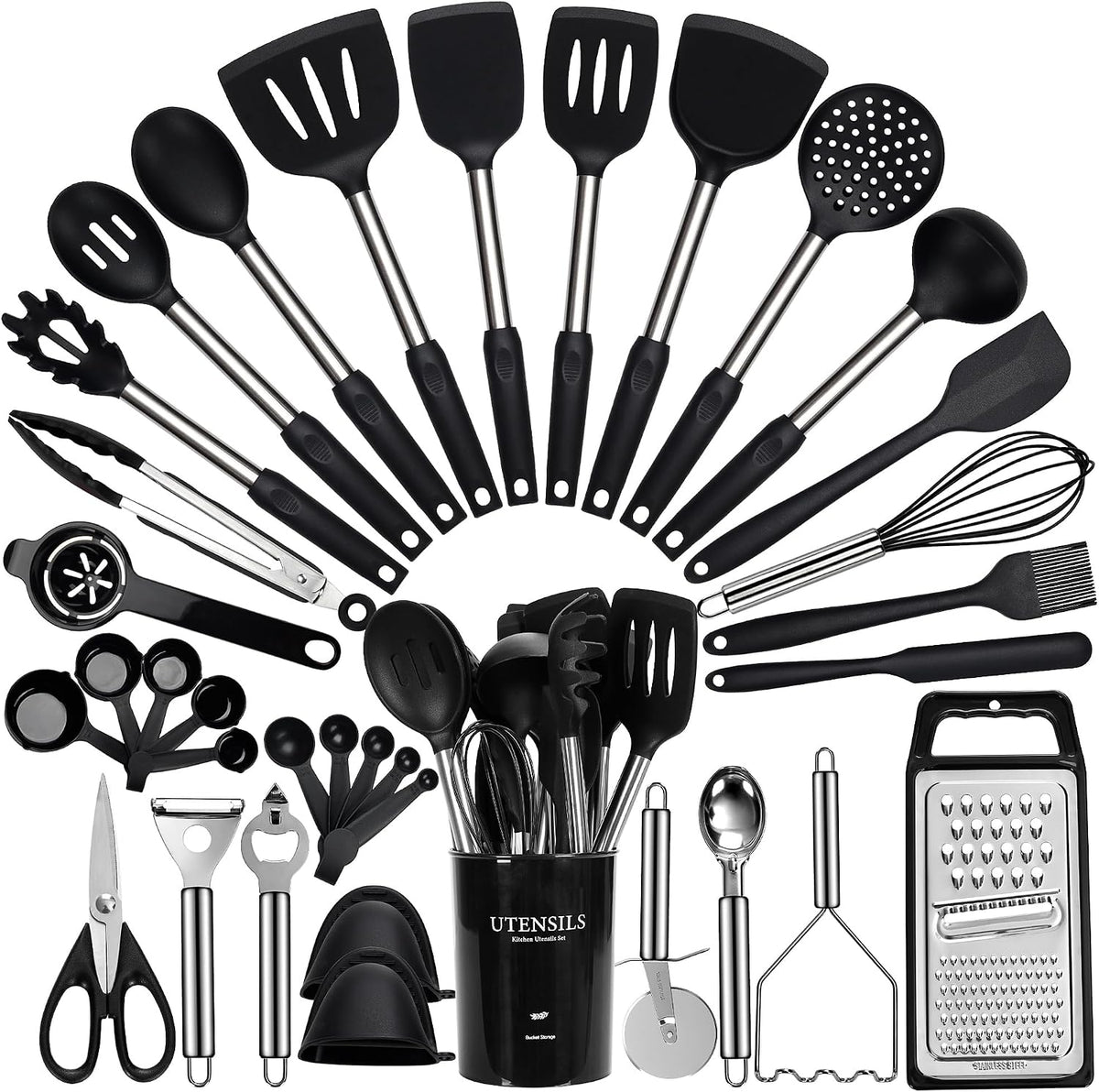 Fyvva 35 Pcs BPA Free Silicone Kitchen Utensils Set Stainless Steel Handles