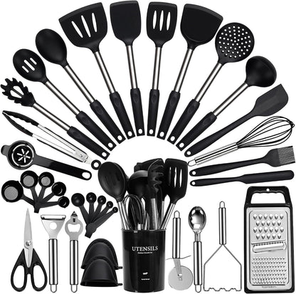 Fyvva 35 Pcs BPA Free Silicone Kitchen Utensils Set Stainless Steel Handles