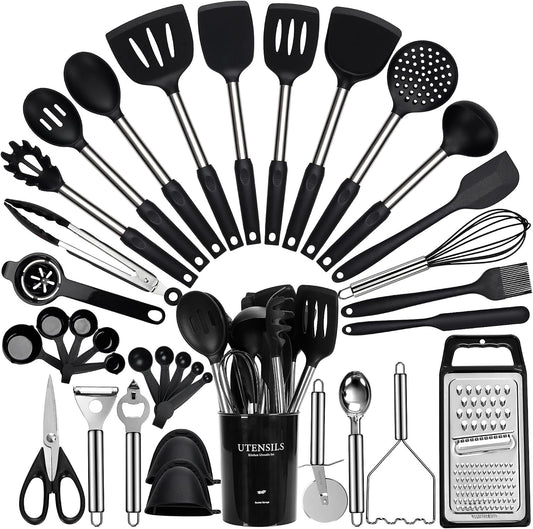Fyvva 35 Pcs BPA Free Silicone Kitchen Utensils Set Stainless Steel Handles