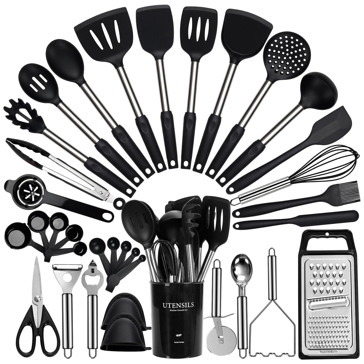 Fyvva 35 Pcs BPA Free Silicone Kitchen Utensils Set Stainless Steel Handles